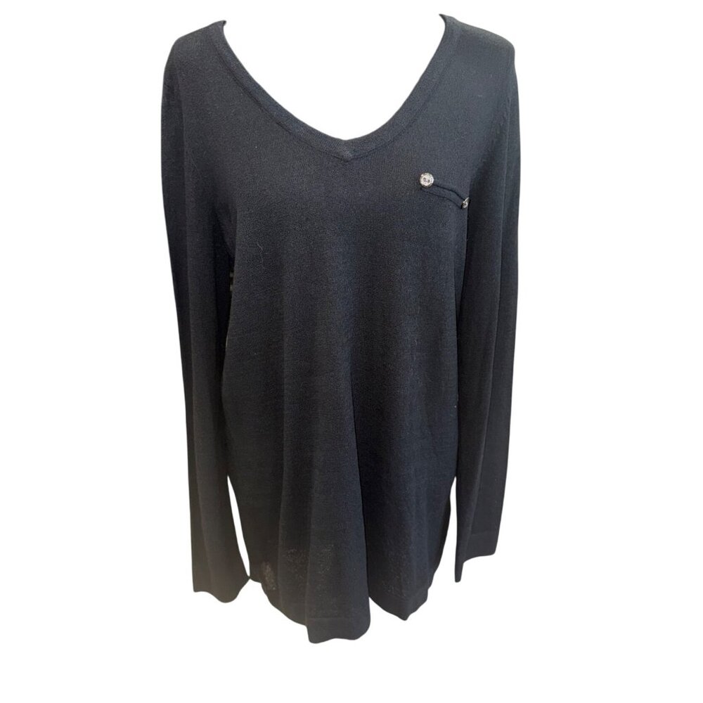 Tribal Black V-Neck Knit Sweater Lace Travel Casual Classic Fairy Whimsey Goth